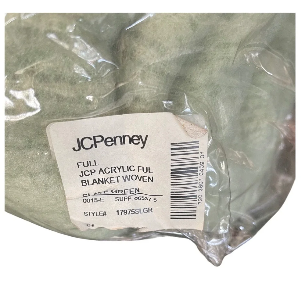 Vtg JCPenney Home Collection Acrylic Thermal Blanket Full Size Sage Green NOS